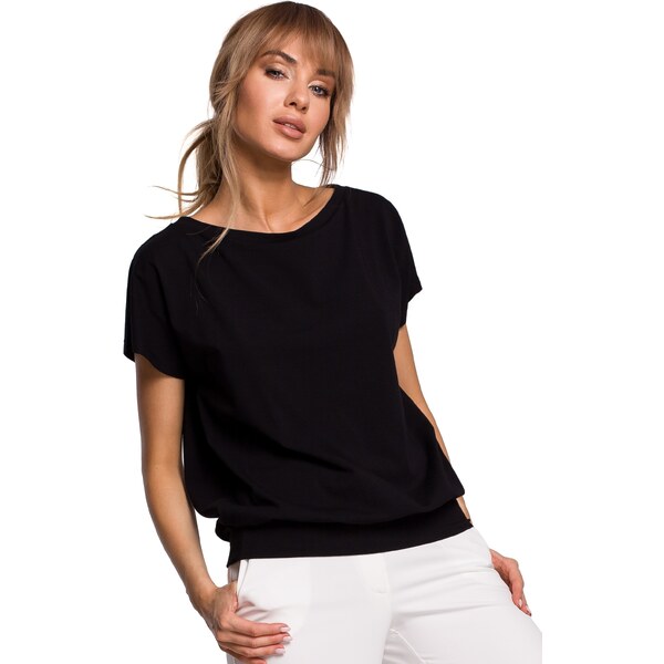 MOE Blúzka s krátkymi rukávmi a záhybom na chrbte | čierna M498 51303115