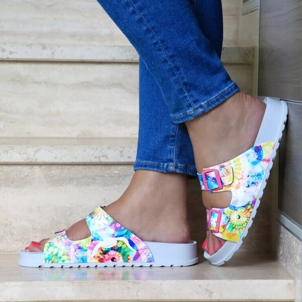 BATZ Dámske kožené kvietkované šľapky ZAMIRA 51417486