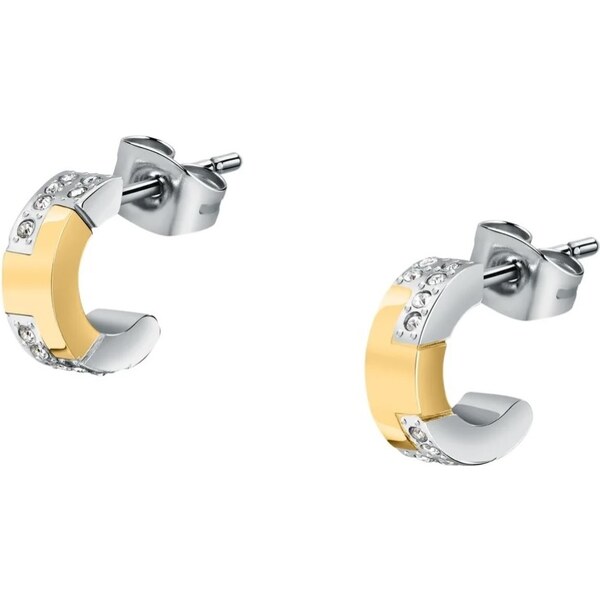 Trussardi Kruhové bicolor náušnice z ocele so zirkónmi T-Logo TJAXC71 67128994