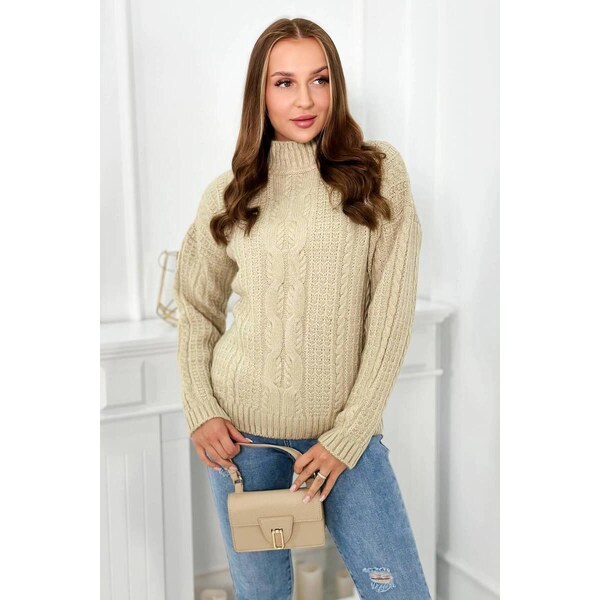 MladaModa Sveter s rolákom model 2024-9 béžový 58163637