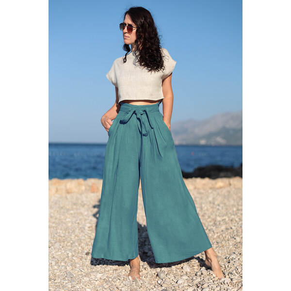 Široké nohavice LOTIKA 100% lan 55849709