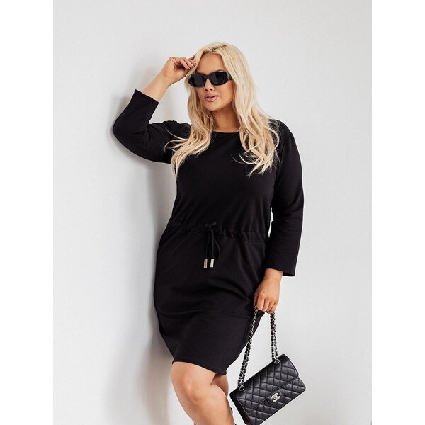 Moon Čierne dámske bavlnené šaty so šnúrkou (719) 51491488