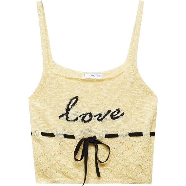 MANGO Vyšívaný top LOVE svetložltá / čierna 54351416