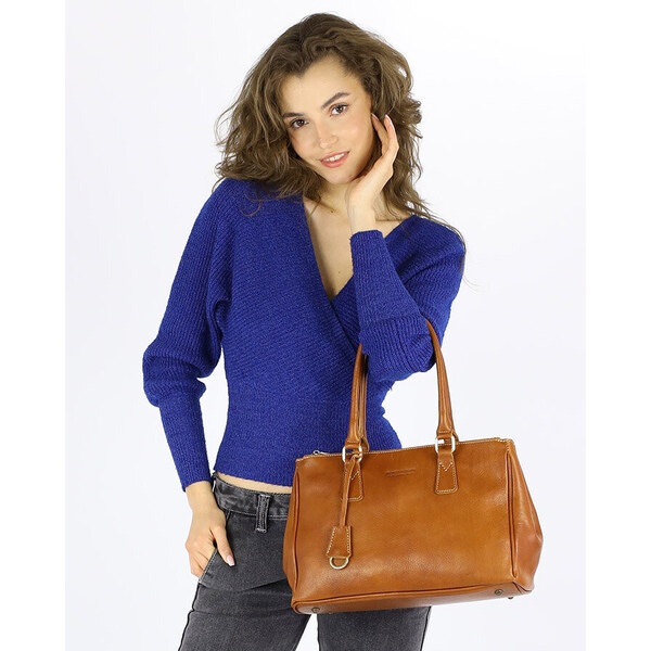 MARCO MAZZINI Prémiová dvojkomorová kožená kabelka | camel 417a 51452189