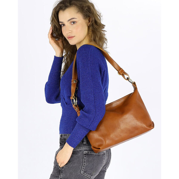 MARCO MAZZINI Luxusná kožená kabelka na rameno | camel 414a 51402297