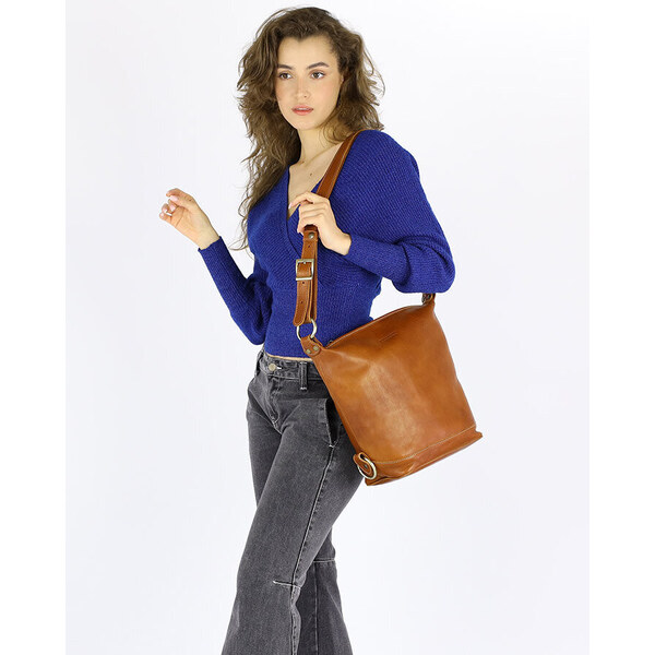 MARCO MAZZINI Kožená kabelka so širokým popruhom z Toskánska | camel 51402298