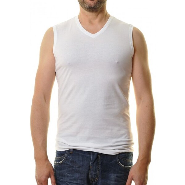 Pánske biele tielko pod košeľu s V výstrihom RAGMAN body fit (2ks) 52170006