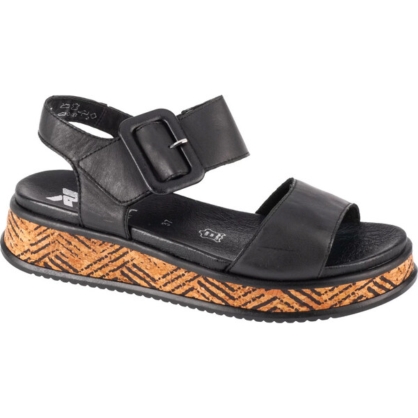 Čierne dámske kožené sandále na platforme Rieker Sandals W0800-00 52672874