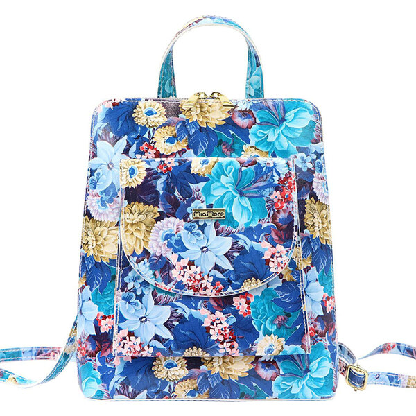 MiaMore 12121 modrý kvetovaný dámsky tenký kožený ruksak 6l 52264765