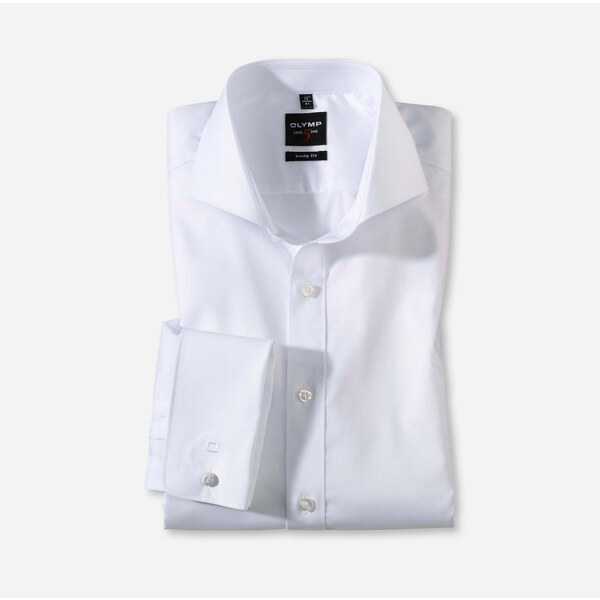 Pánska biela spoločenská košeľa s manžetou OLYMP body fit 52309557