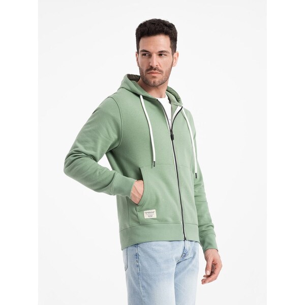 Ombre Clothing Základná zelená mikina na zips V3 SSBZ-0178 65611722