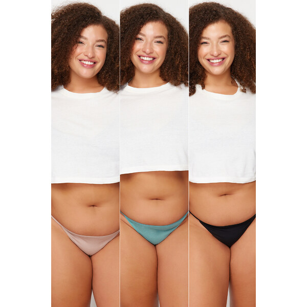 Trendyol Curve 3-balenie čierna-mink-olej plus veľkosť string 37080862