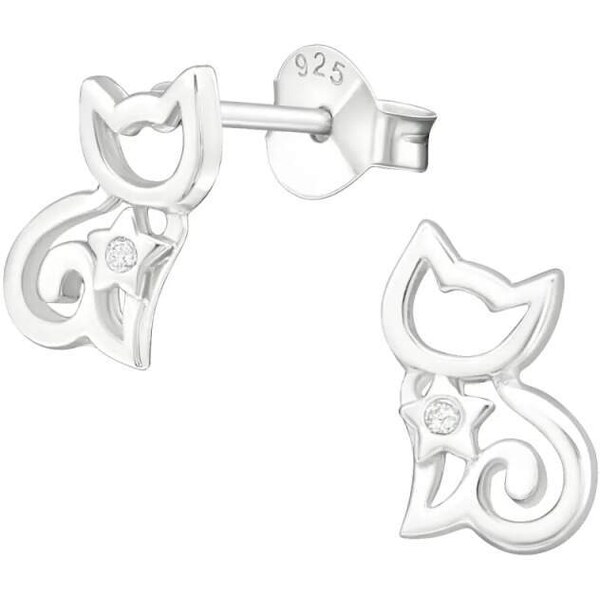 Glory detské strieborné náušnice Mačka so zirkónom 52412538