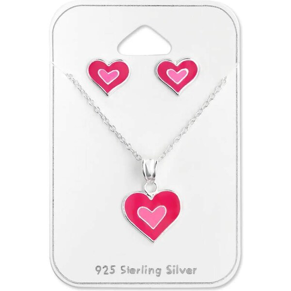 Glory strieborný set detský náhrdelník a náušnice na karte Srdce 52412543