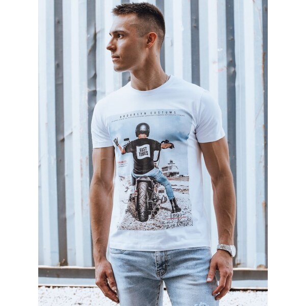 Dstreet Trendy biele tričko s motívom motorky 52414190