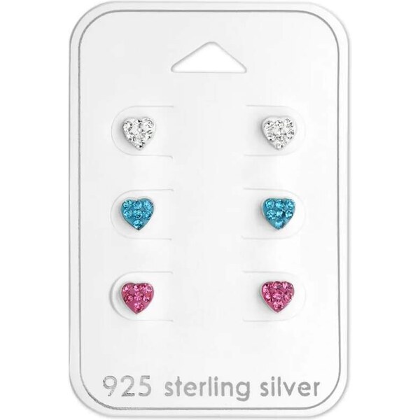 Glory set detských strieborných náušnic na karte Srdce s krištáľmi 52416060
