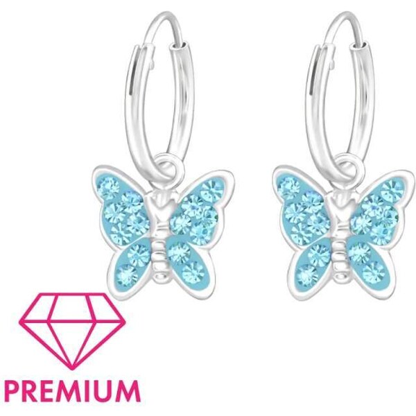 Glory detské strieborné naušnice kruhy Motýľ akvamarín 52416066