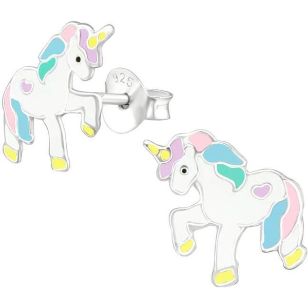 Glory detské strieborné náušnice Jednorožec Dúha 52416068