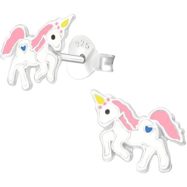 Glory detské strieborné náušnice Jednorožec so srdiečkom 52418299