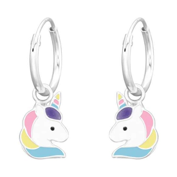 Glory detské strieborné náušnice kruhy dúhový Jednorožec 52418300