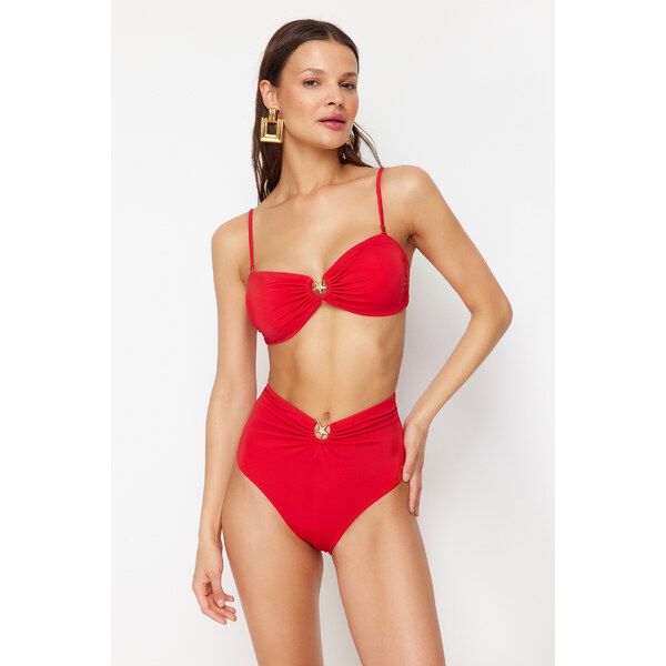 Trendyol Red Premium Accessory High Waist Hipster Bikini Bottom 57754387