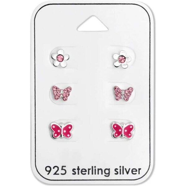 Glory set detských strieborných náušníc na karte Motýlik s krištáľmi 52471345