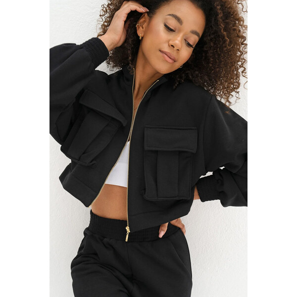 Mosquito Dámska tepláková cargo mikina na zips crop Loxy čierna, Farba 52500481