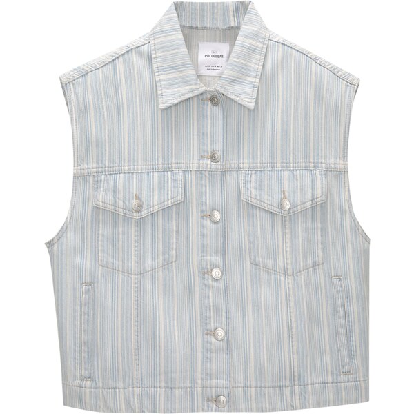 Pull&Bear Vesta svetlomodrá / biela 54362696