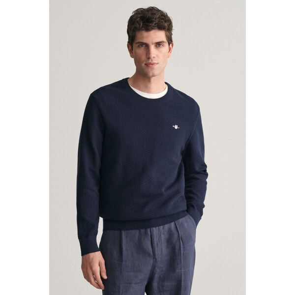 SVETER GANT STRUCTURED COTTON C-NECK EVENING BLUE 52637680