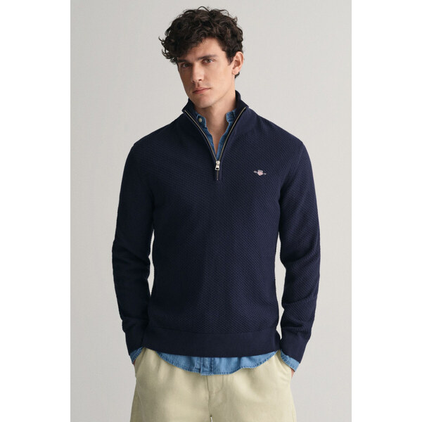 SVETER GANT STRUCTURED COTTON HALF ZIP EVENING BLUE 52637682