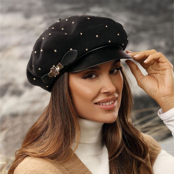 KRUMLOVANKA Dámsky baret so šiltom W-0408/018 čierny s podšívkou 67043053