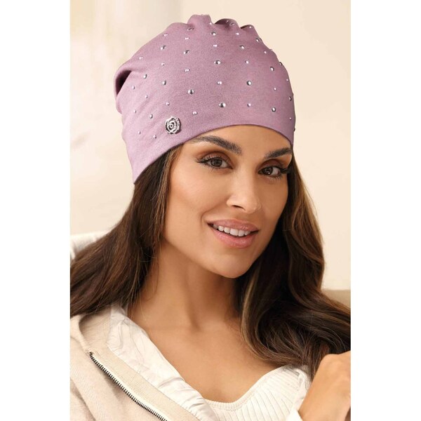 KRUMLOVANKA Bavlnená dámska čiapka so striebornými kamienkami W-0651 63842525