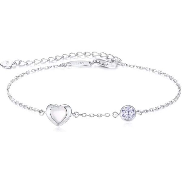 Glory Strieborný náramok Happy s perleťovým srdiečkom a svetlofialovým 52683212