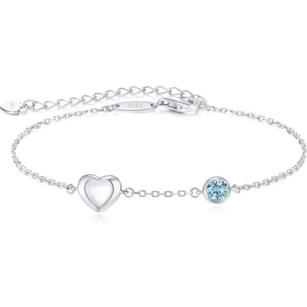 Glory Strieborný náramok Happy s perleťovým srdiečkom a svetlomodrým 52683213