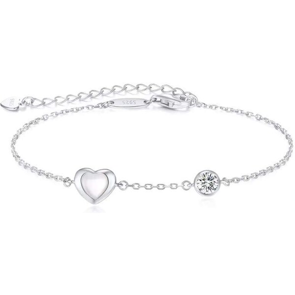 Glory Strieborný náramok Happy s perleťovým srdiečkom a čírym zirkónom 52683204