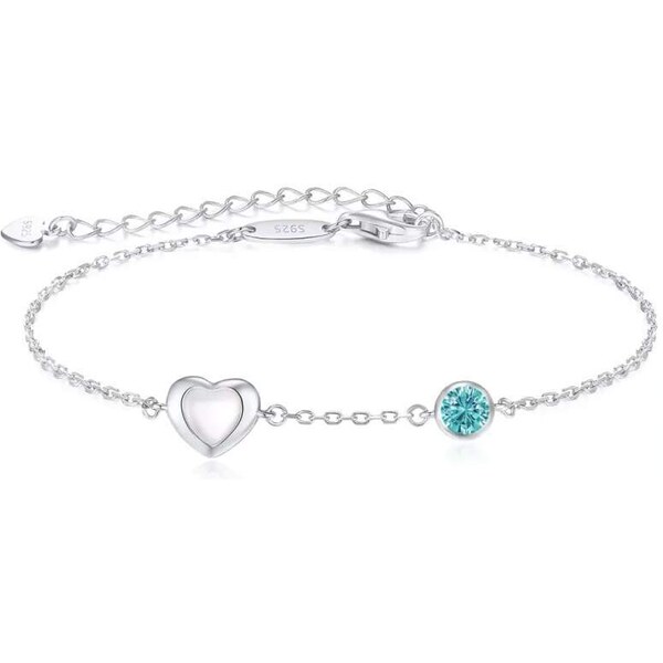 Glory Strieborný náramok Happy s perleťovým srdiečkom a tyrkysovým 52683205