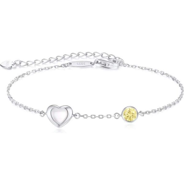 Glory Strieborný náramok Happy s perleťovým srdiečkom a žltým zirkónom 52683206