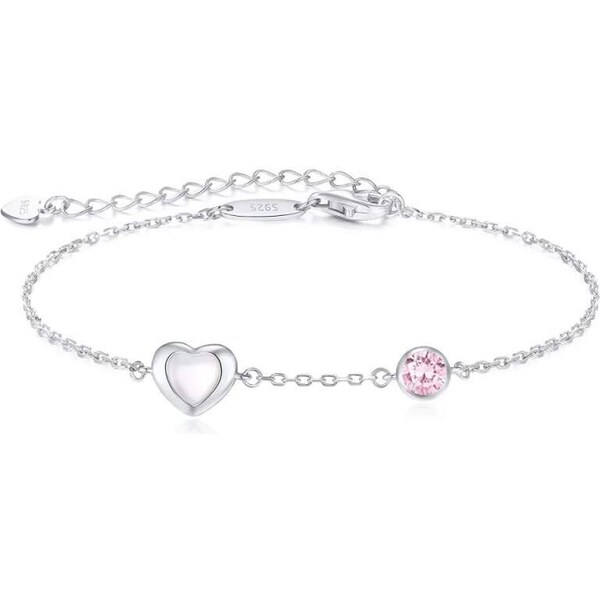 Glory Strieborný náramok Happy s perleťovým srdiečkom a ružovým 52683207
