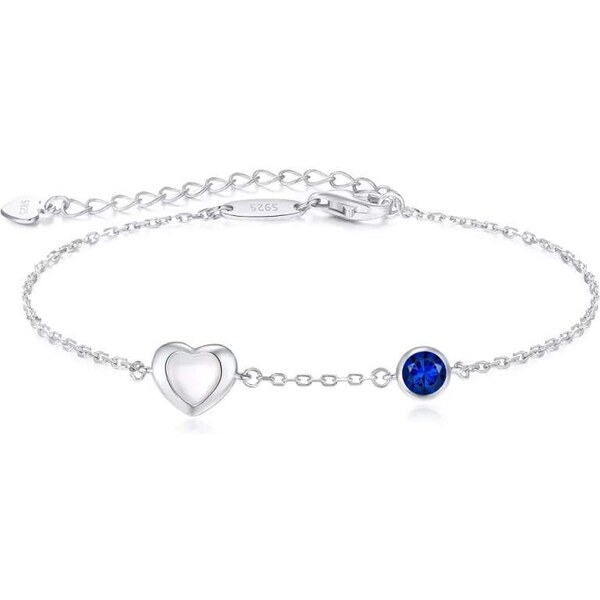 Glory Strieborný náramok Happy s perleťovým srdiečkom a tmavomodrým 52683208