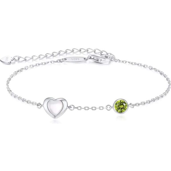 Glory Strieborný náramok Happy s perleťovým srdiečkom a svetlozeleným 52683209