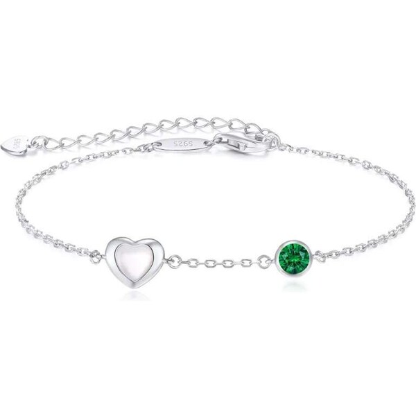 Glory Strieborný náramok Happy s perleťovým srdiečkom a tmavozeleným 52683211