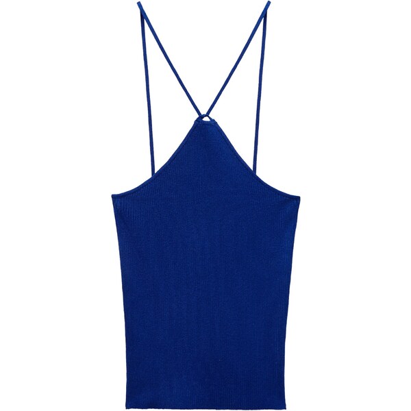 MANGO Vyšívaný top ANGELINA modrá 54351929