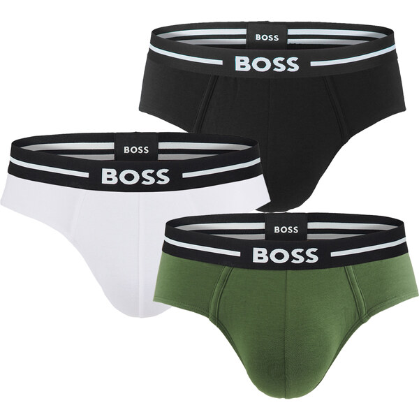 BOSS - slipy 3PACK eco fiendly organic cotton BOLD black & army green 52763734