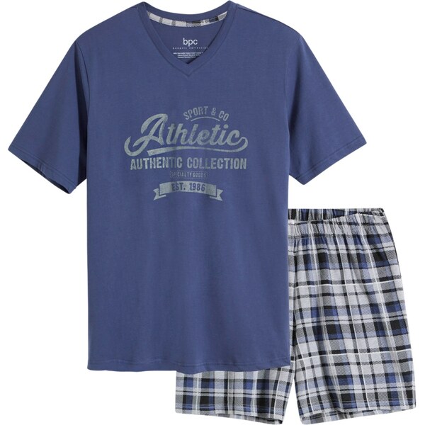 bonprix Krátke pyžamo s bavlnou, farba modrá 52801255