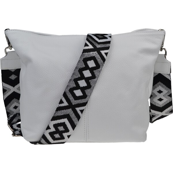 Biela kožená talianska crossbody kabelka Prisca Bianca s prídavným 52901053