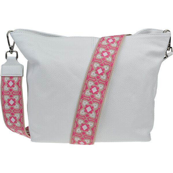 Biela kožená talianska crossbody kabelka Prisca Bianca s prídavným 52901054