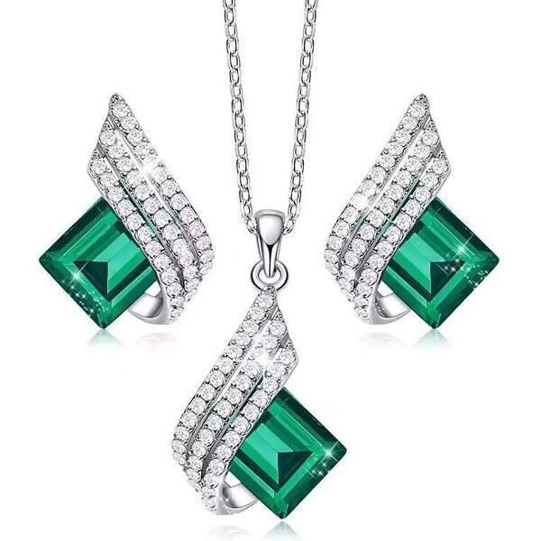 Glory Strieborný set Suzie so zelenými krištáľmi S2004 52950531