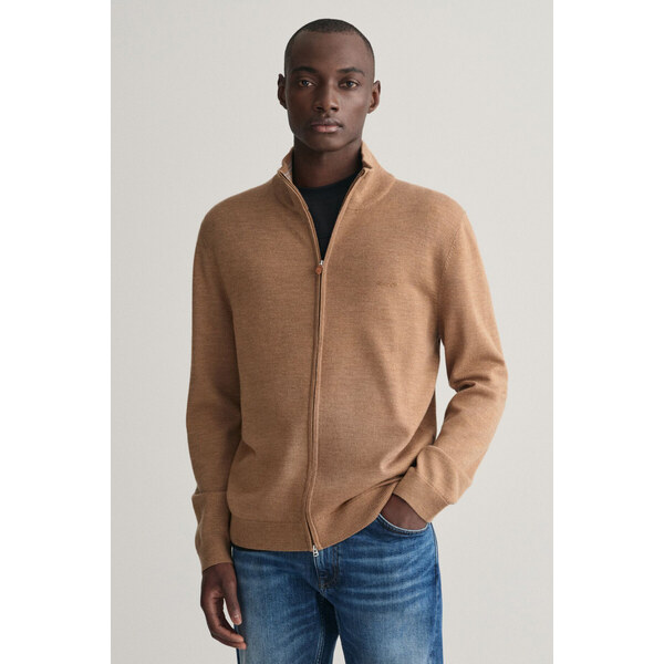 SVETER GANT EXTRAFINE MERINO WOOL ZIP CARDIGAN DK. SAND MELANGE 53180752