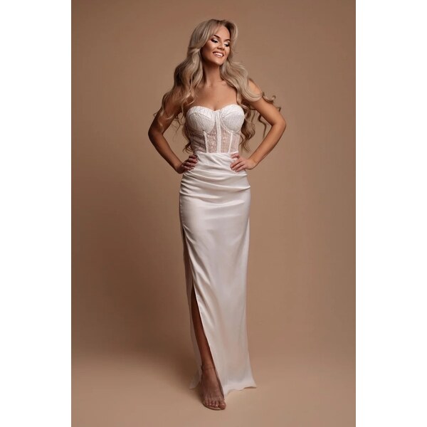 miadresses.sk Biele priliehavé šaty s flitrovaným korzetom 53195451