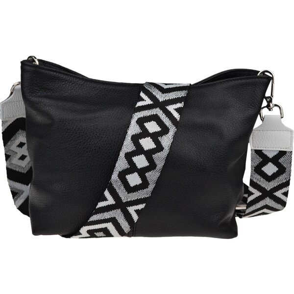 Čierna kožená talianska crossbody kabelka Batilda Nera s prídavným 53199649